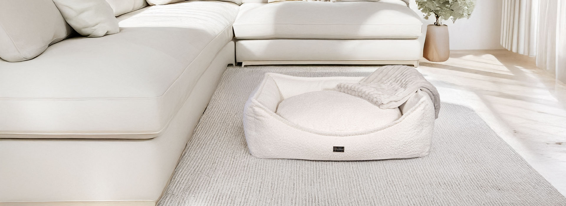 a modern dog bed in a luxury living room